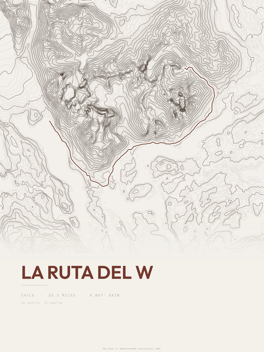 La Ruta del W topographic trail print