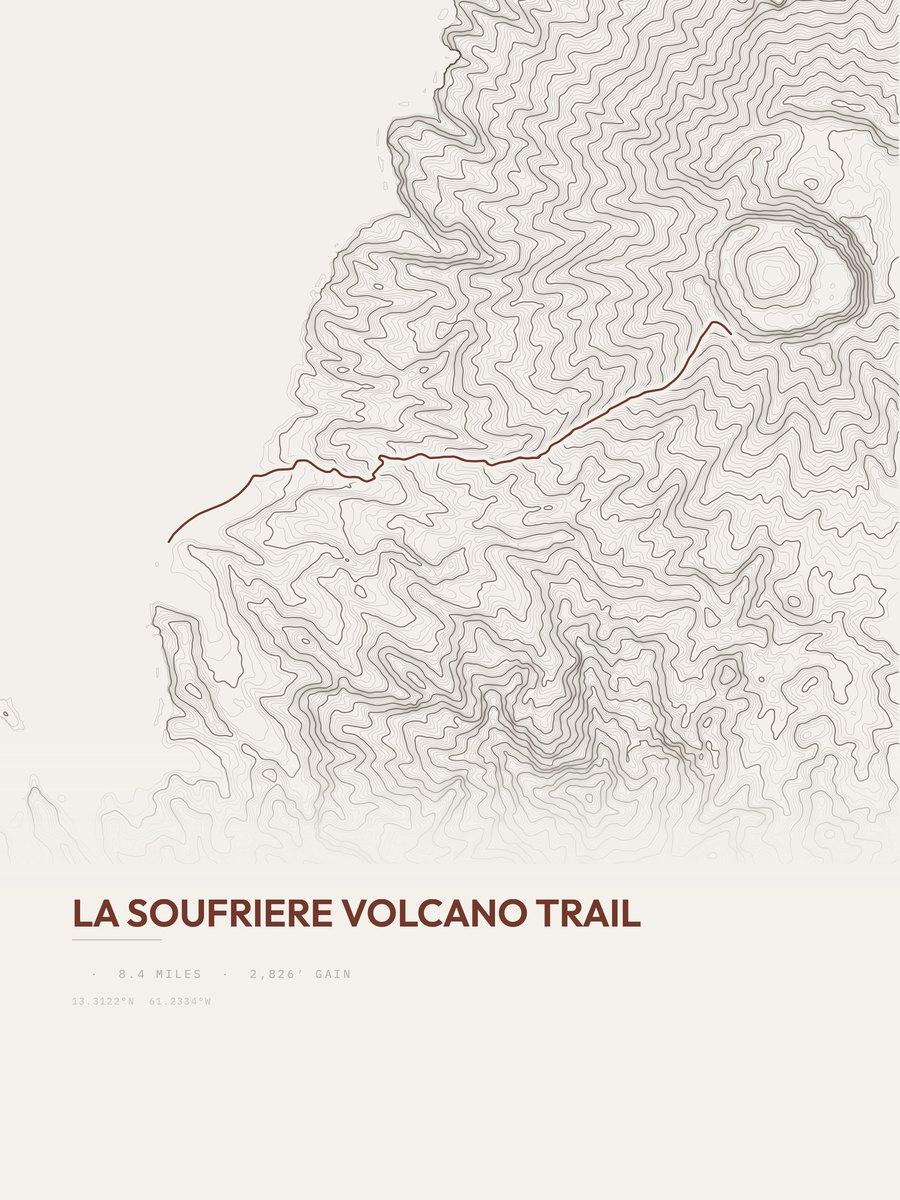 La Soufriere Volcano Trail Topographic print