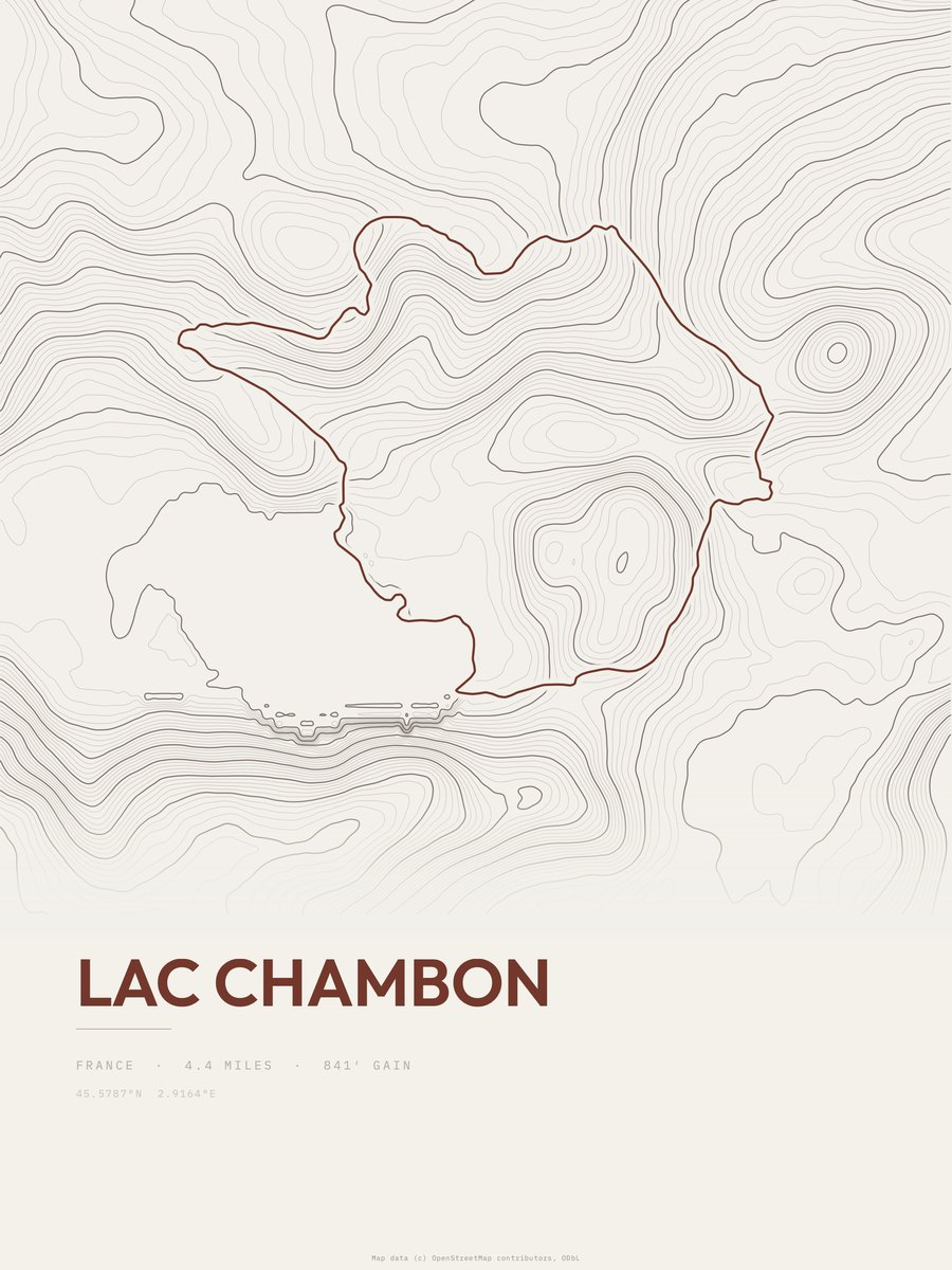 Lac Chambon topographic trail print