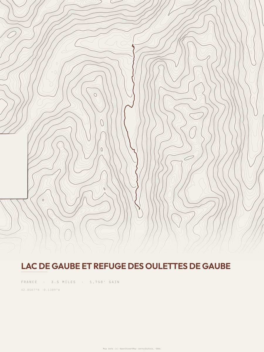 Lac de Gaube topographic trail print