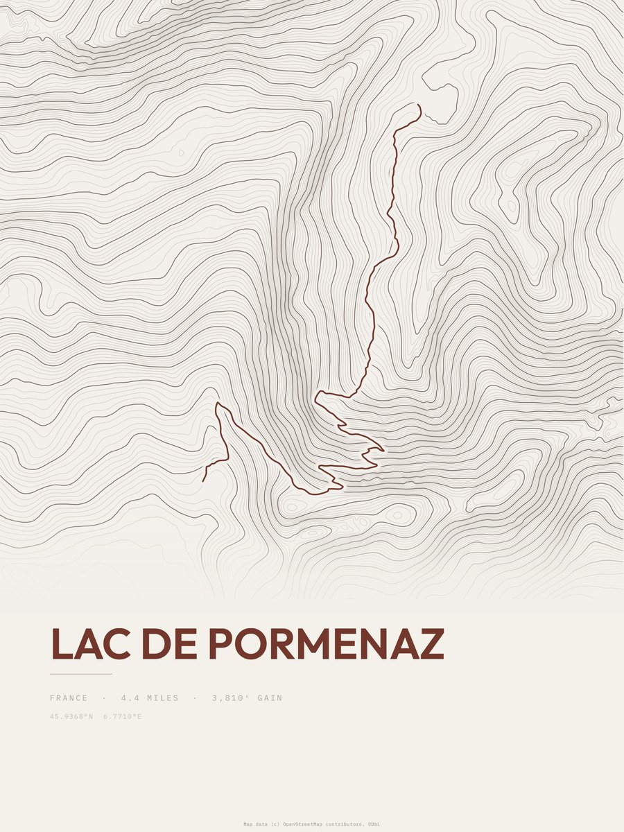 Lac de Pormenaz topographic trail print