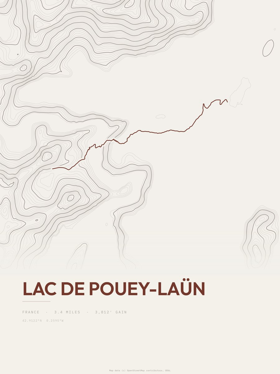 Lac de Pouey-Laün topographic trail print
