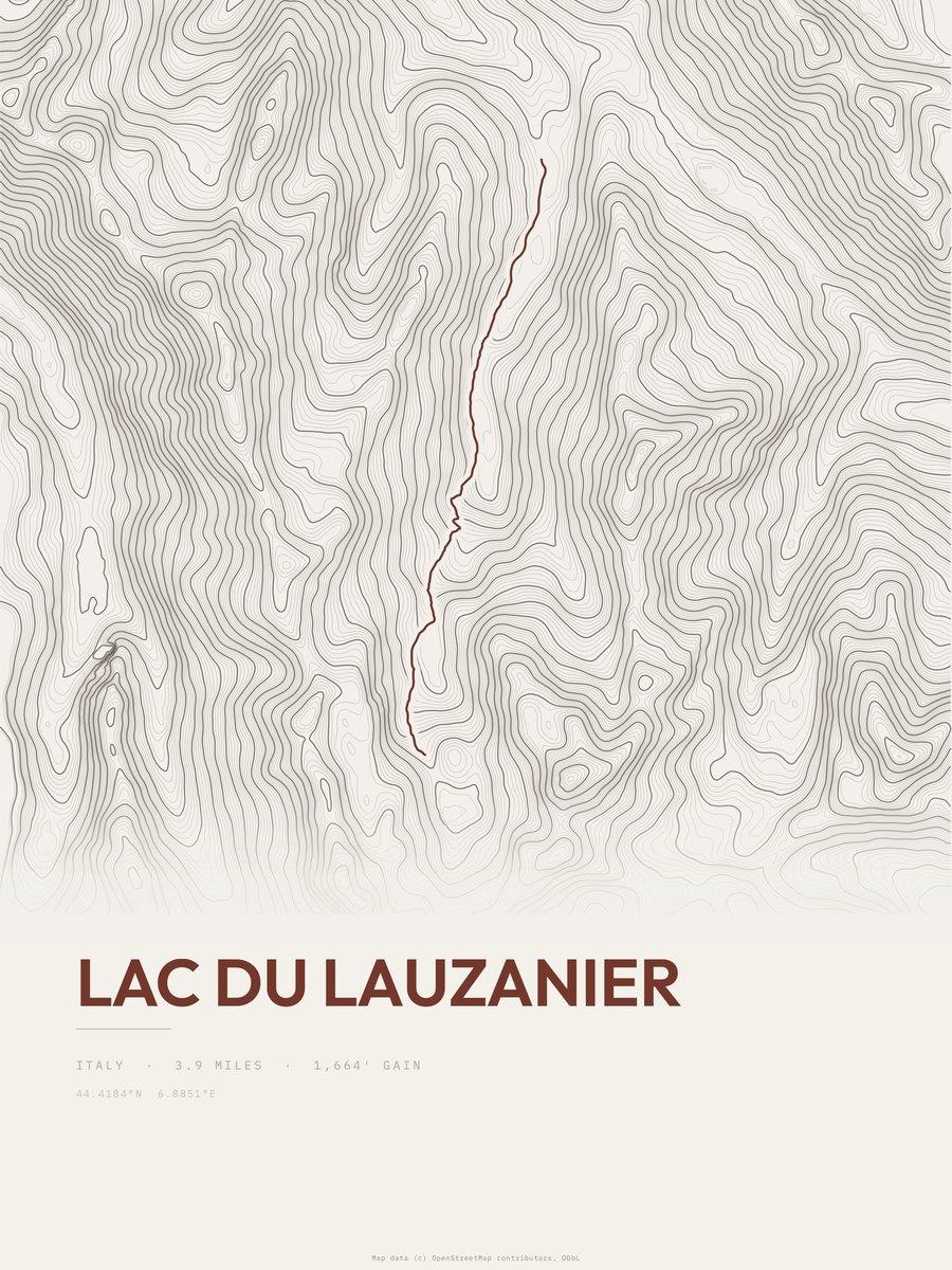 Lac du Lauzanier topographic trail print