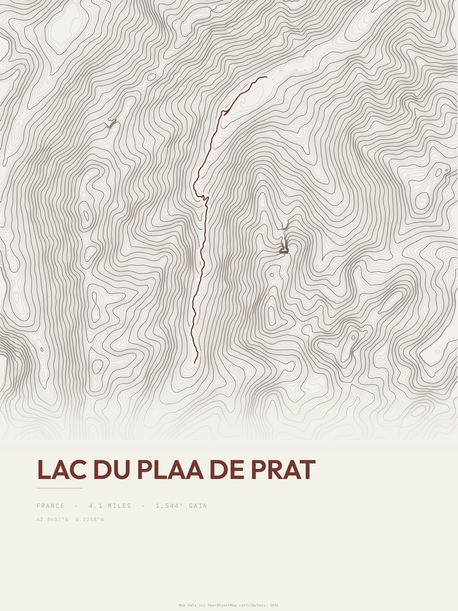 Lac du Plaa de Prat topographic trail print