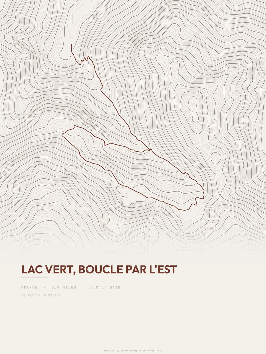 Lac Vert, Boucle par l'Est topographic trail print