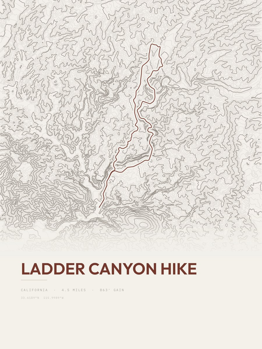 Ladder Canyon Hike topographic trail print