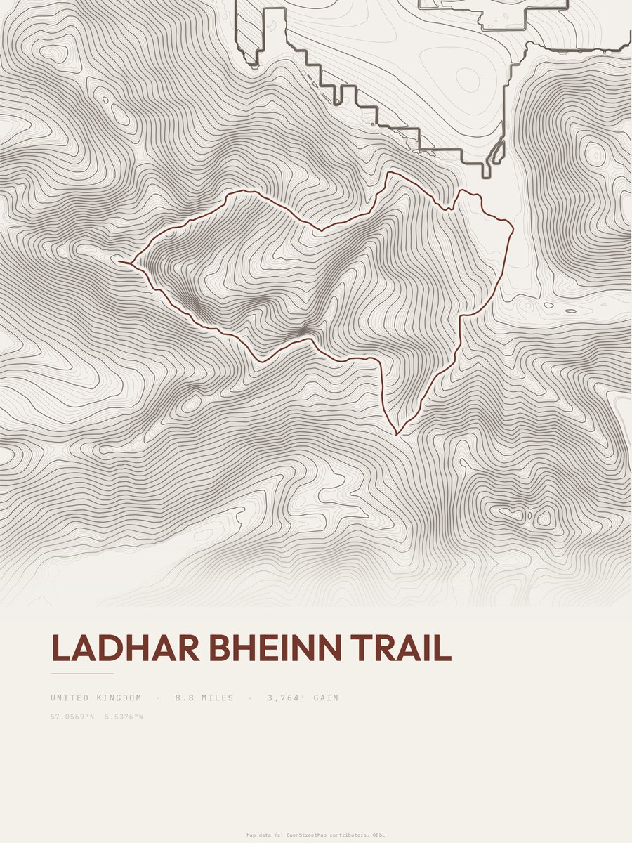 Ladhar Bheinn Trail topographic trail print