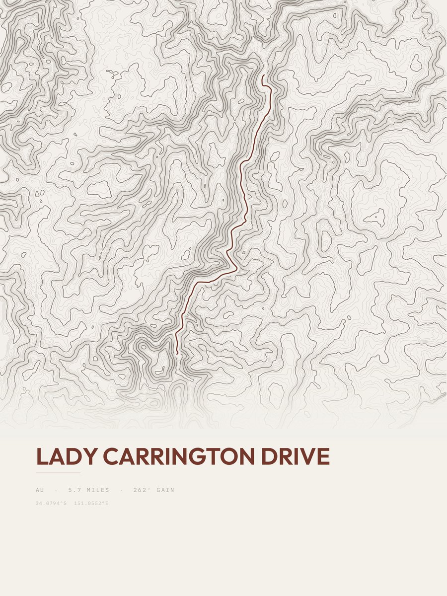 Lady Carrington Drive topographic trail print