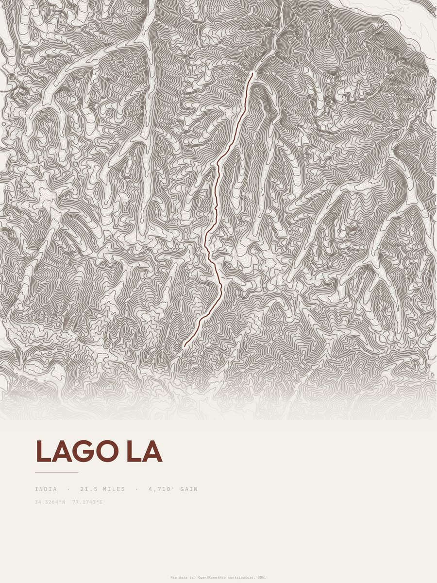 Lago La topographic trail print