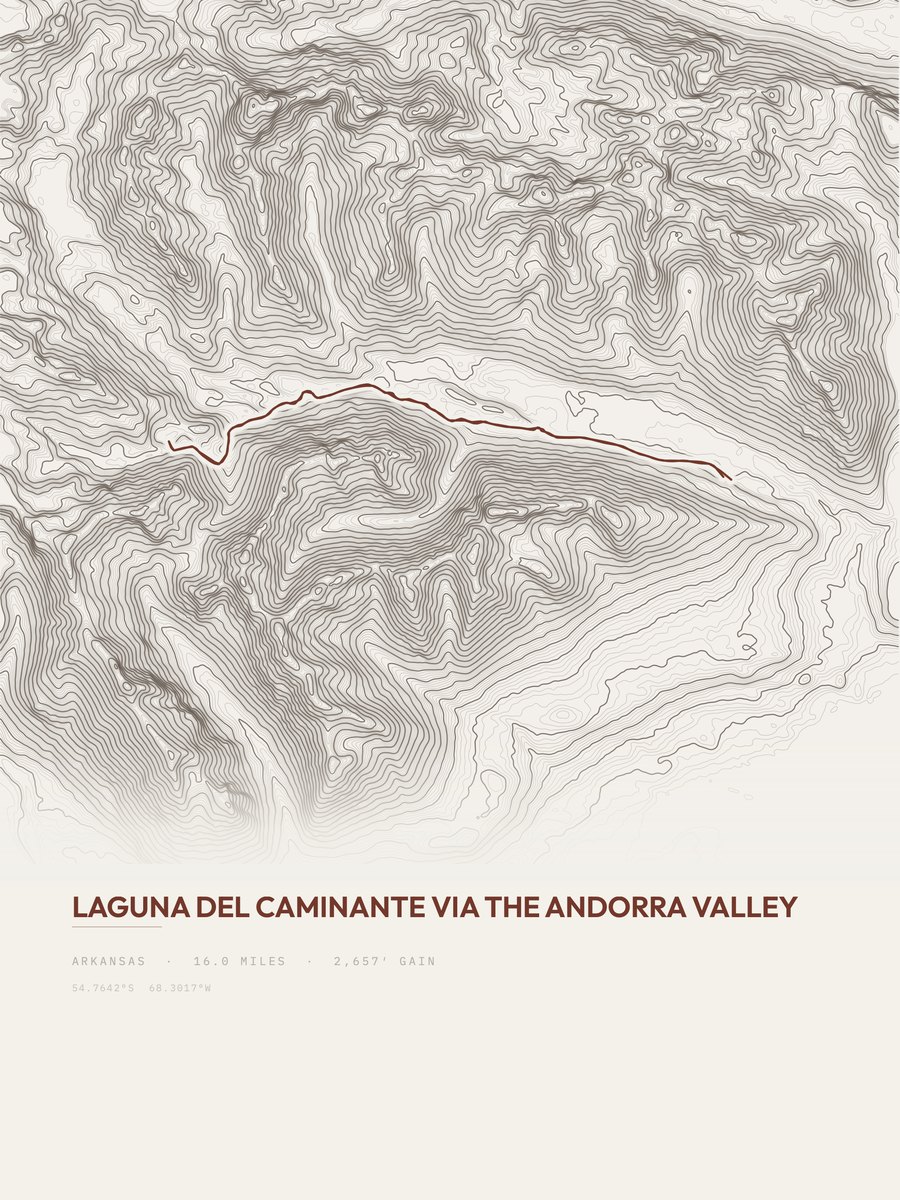 Laguna del Caminante topographic trail print