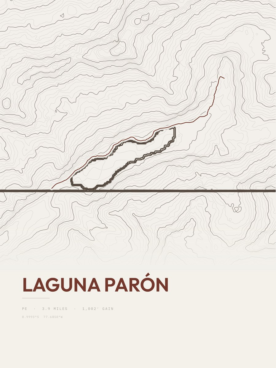 Laguna Parón topographic trail print