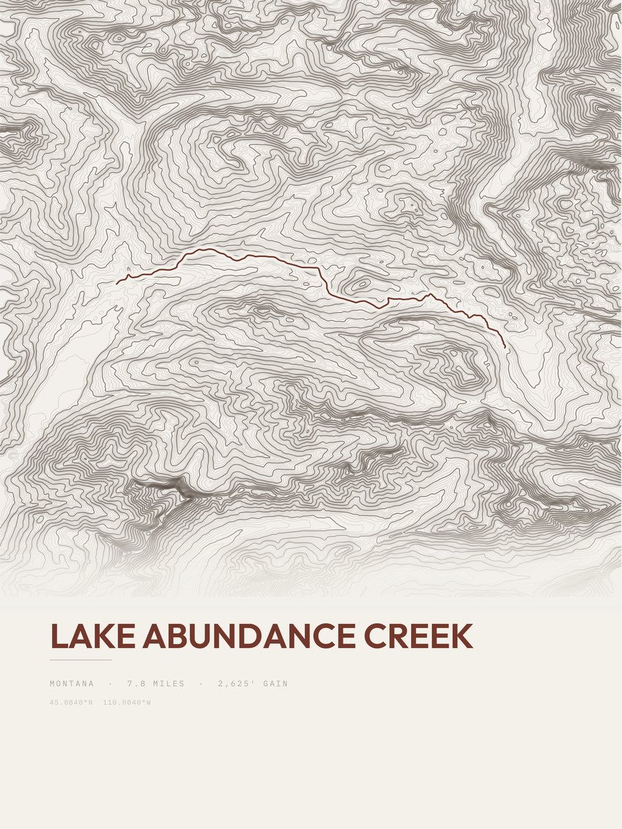 Lake Abundance Creek topographic trail print