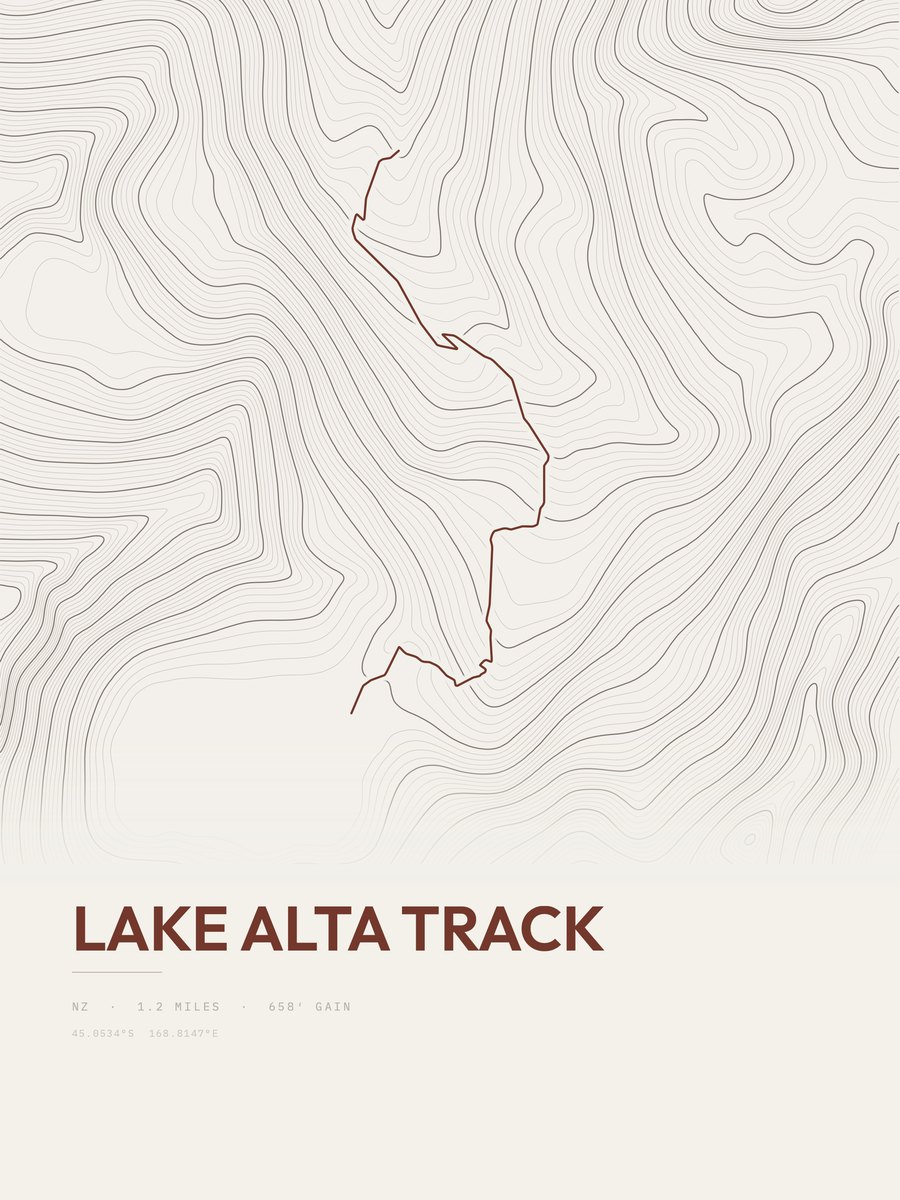 Lake Alta Track topographic trail print