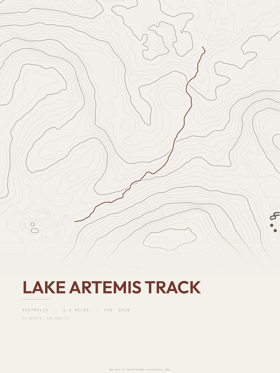 Lake Artemis Track topographic trail print