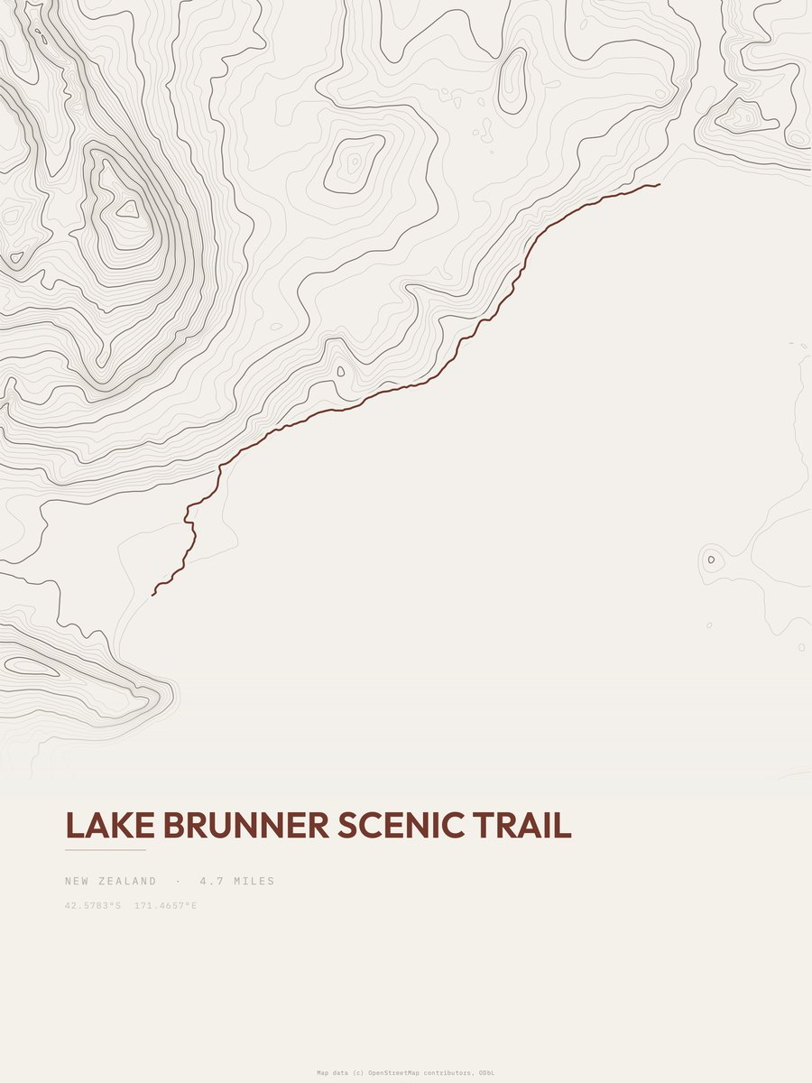 Lake Brunner Scenic Trail topographic trail print