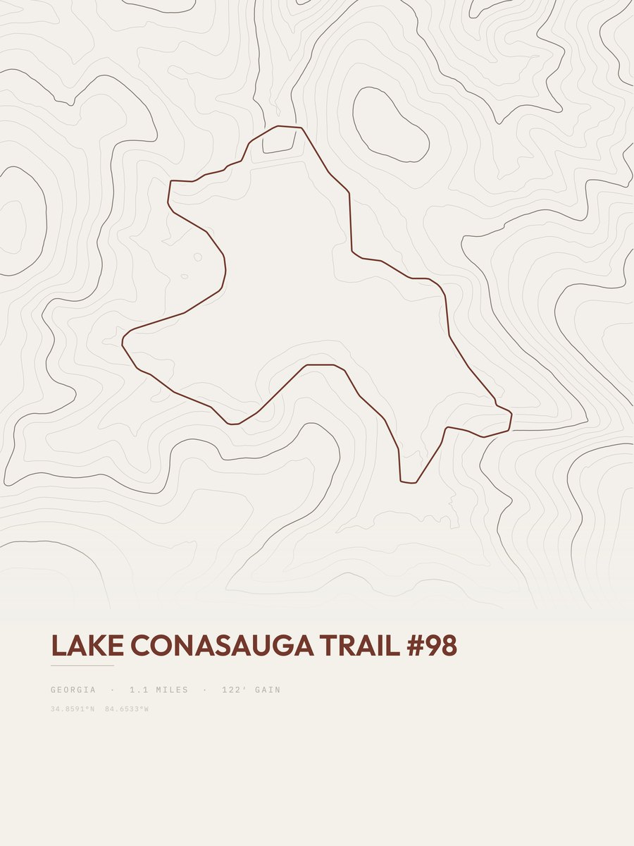 Lake Conasauga Trail topographic trail print