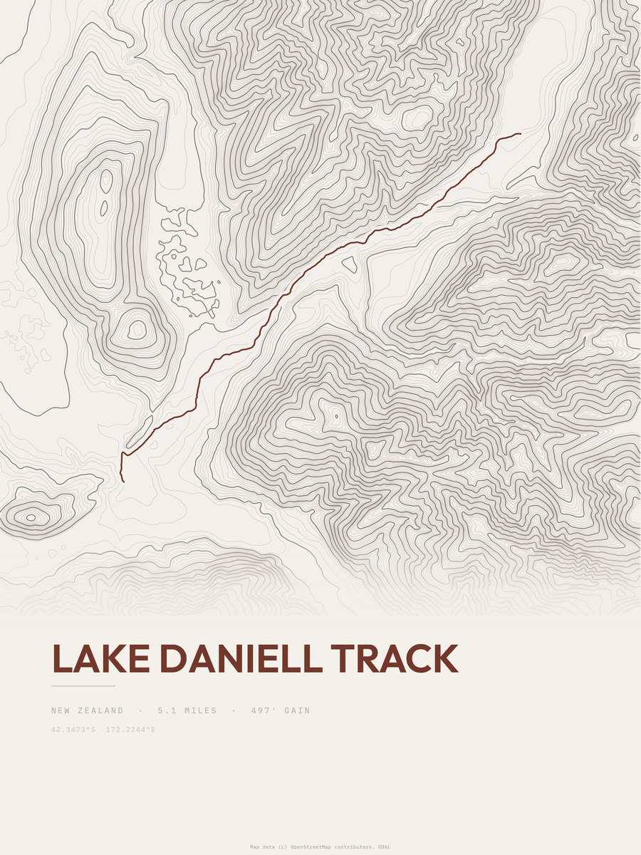 Lake Daniell track Topographic print