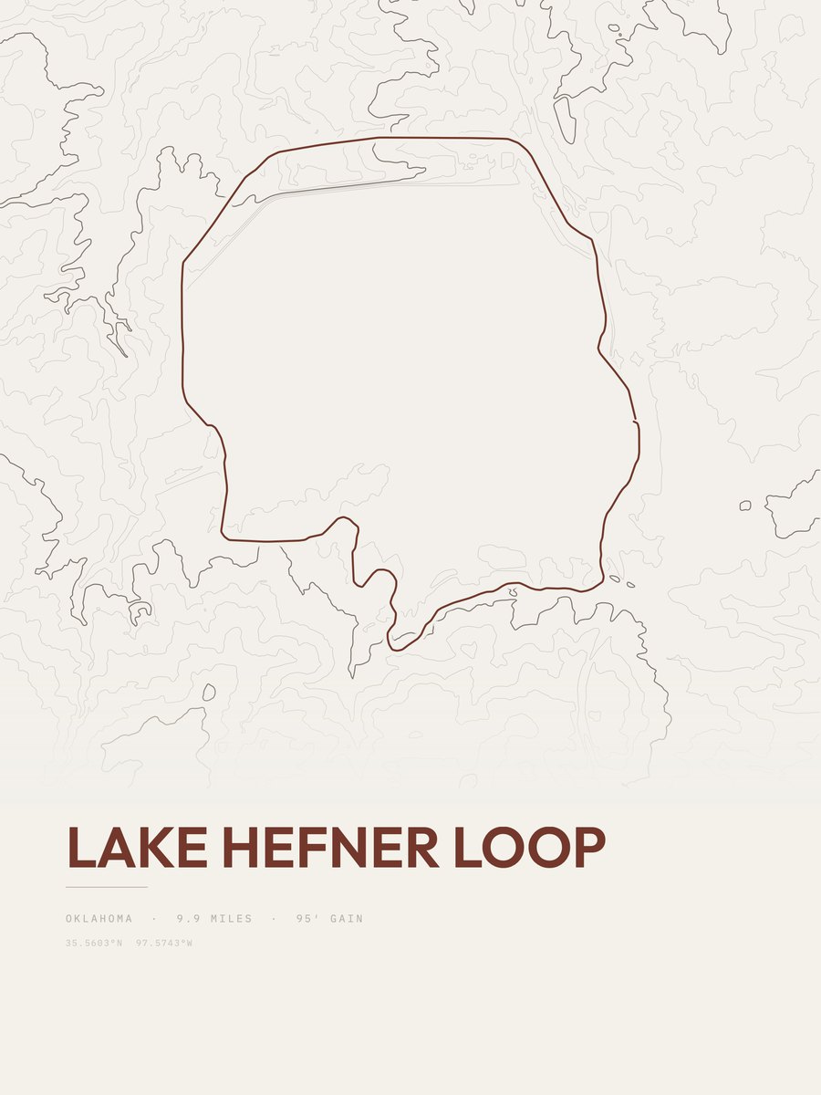 Lake Hefner Loop topographic trail print