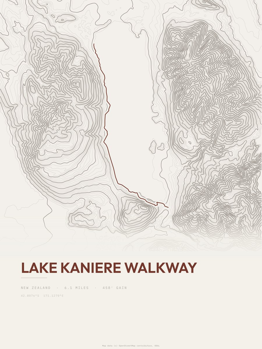 Lake Kaniere Walkway Topographic print