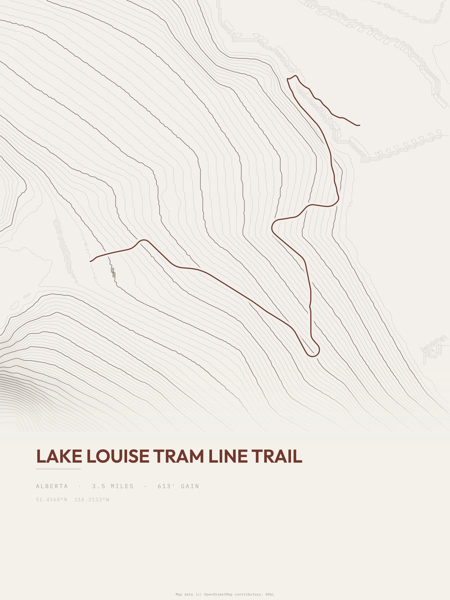 Lake Louise Tram Line Trail Topographic print