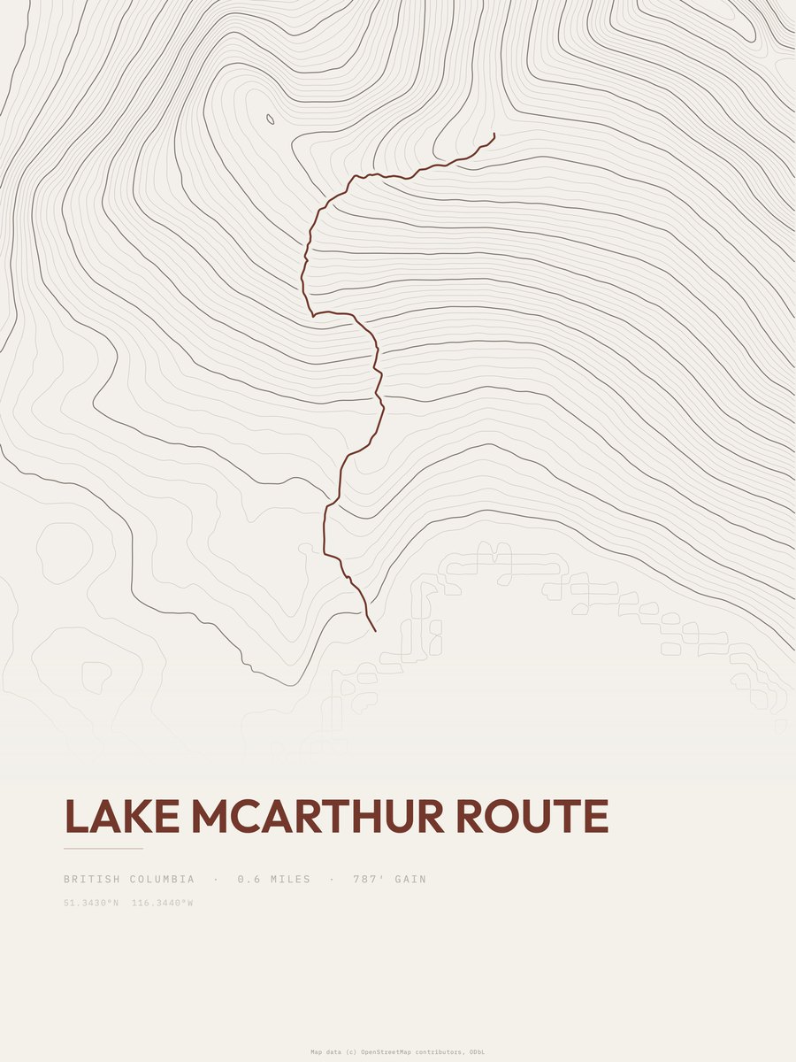 Lake McArthur Route Topographic print