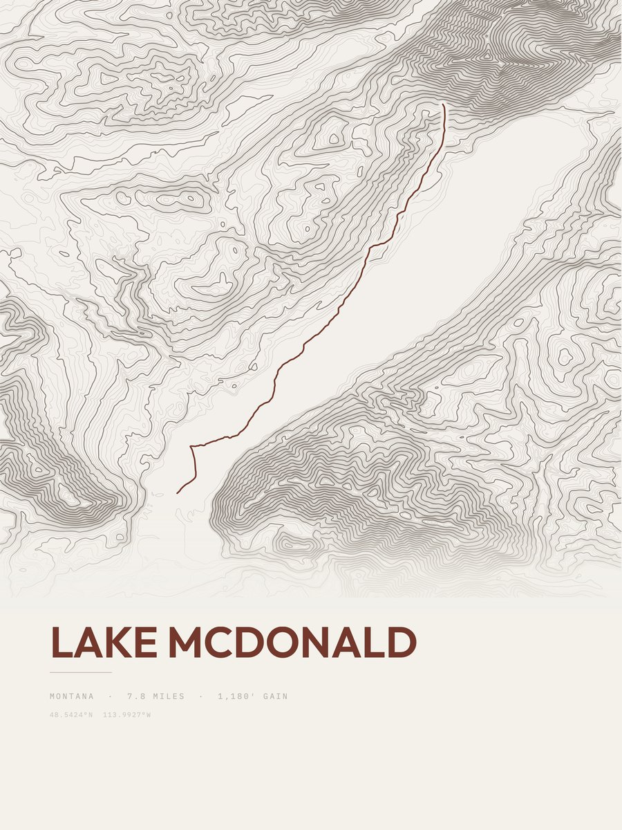 Lake McDonald topographic trail print