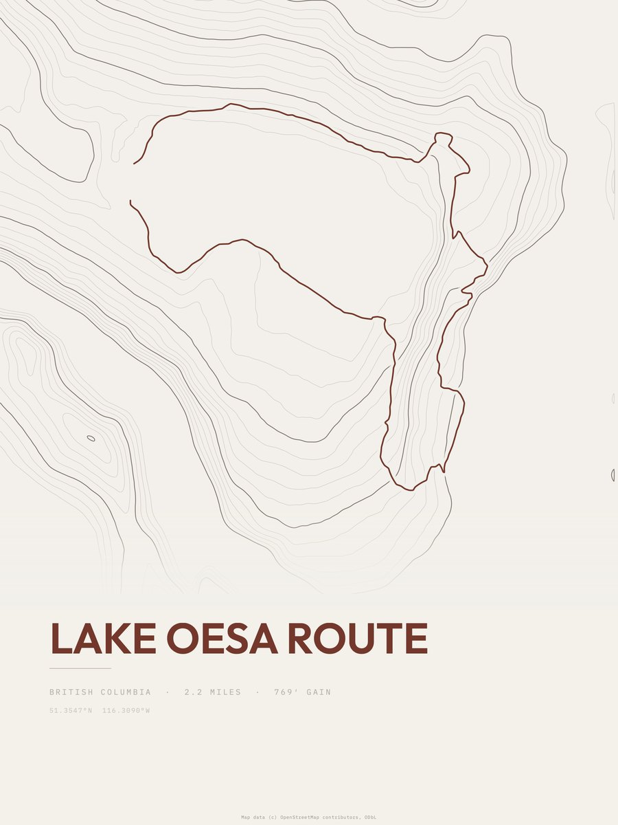 Lake Oesa Route Topographic print