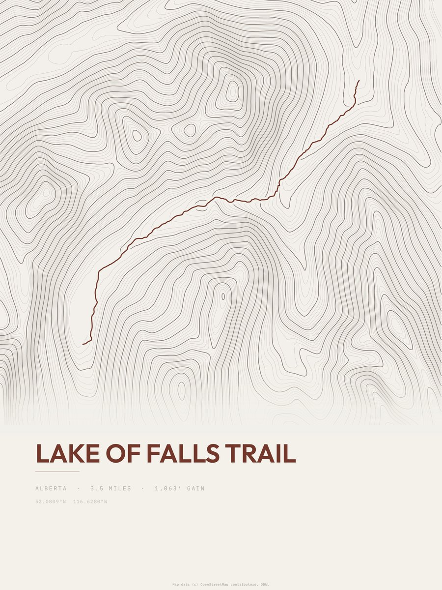 Lake of Falls Trail Topographic print