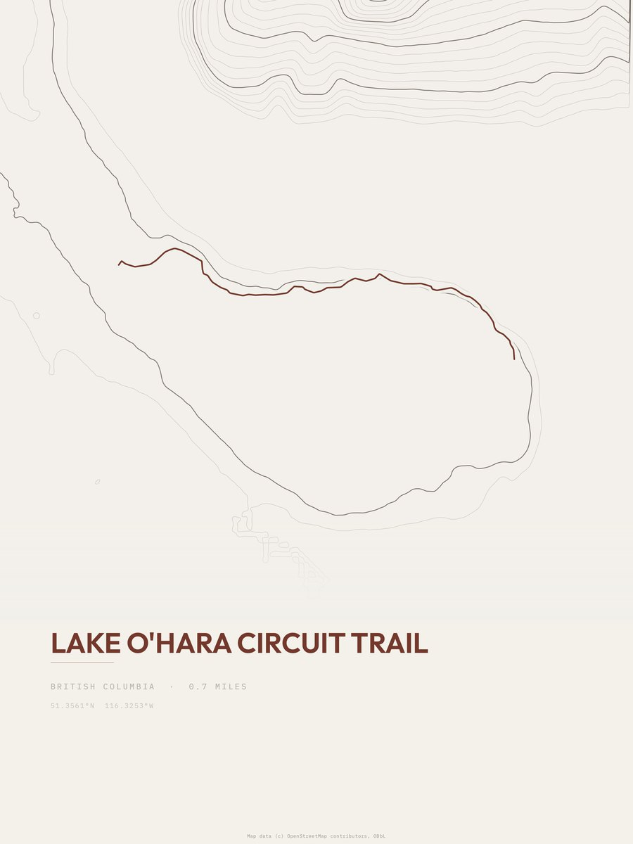 Lake O'Hara Circuit Trail Topographic print