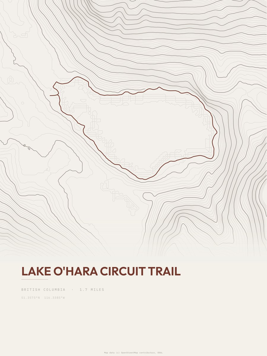 Lake O'Hara Circuit Trail topographic trail print