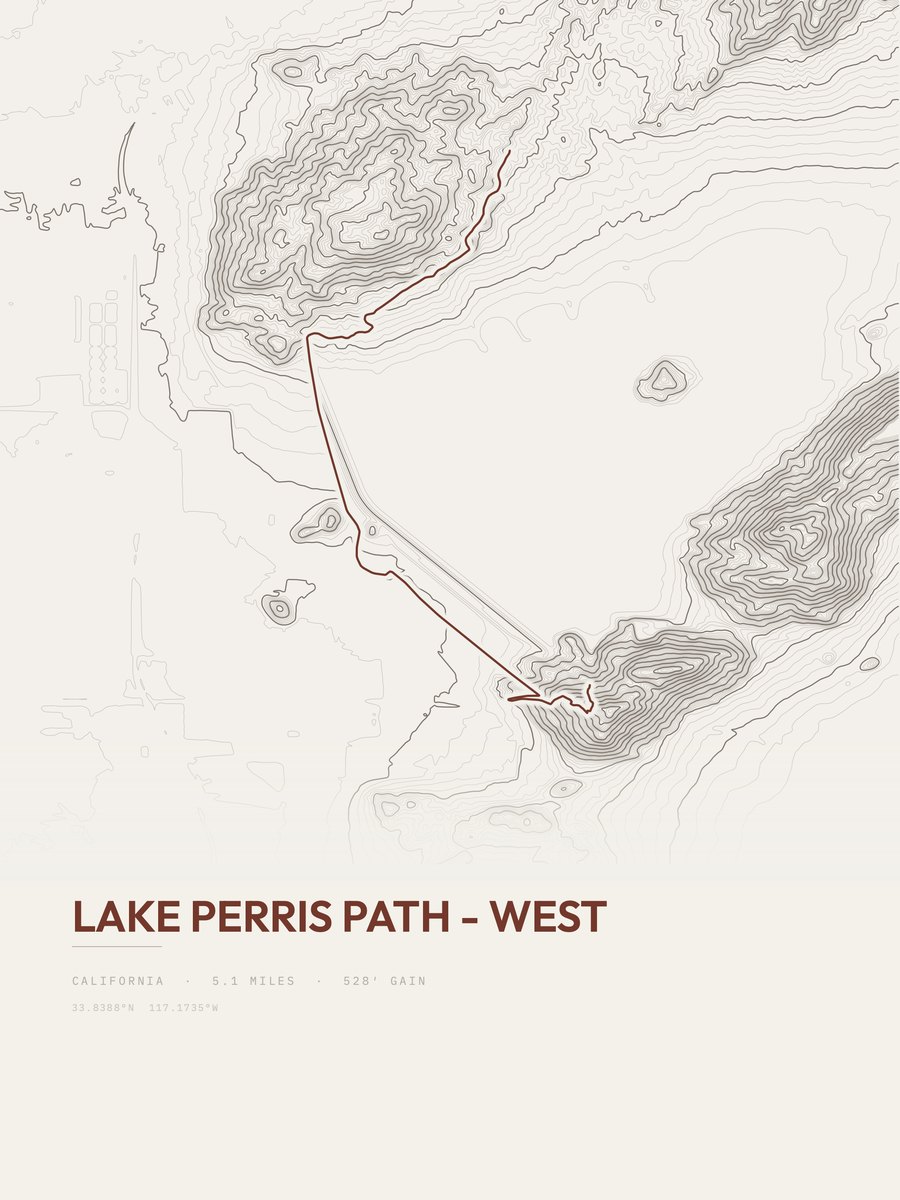 Lake Perris Path - West Topographic print