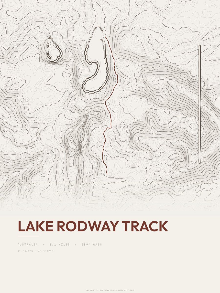 Lake Rodway Track topographic trail print