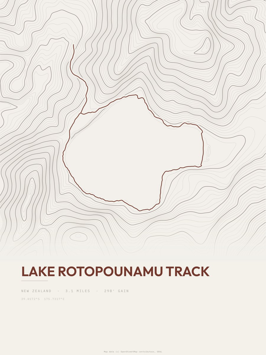 Lake Rotopounamu Track topographic trail print