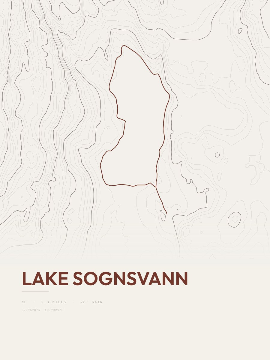 Lake Sognsvann topographic trail print