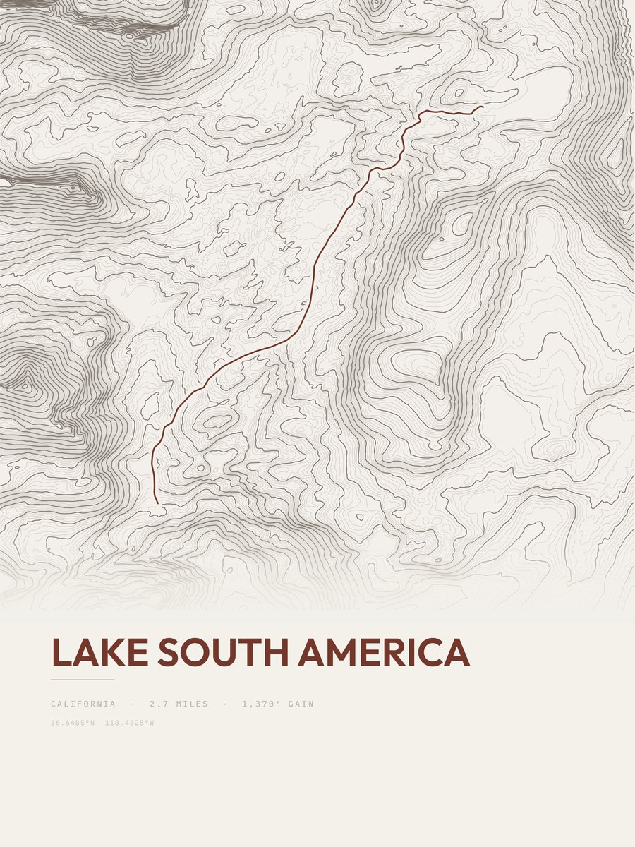 Lake South America topographic trail print