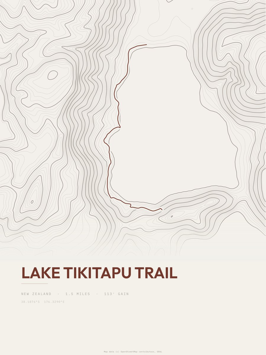Lake Tikitapu Trail topographic trail print