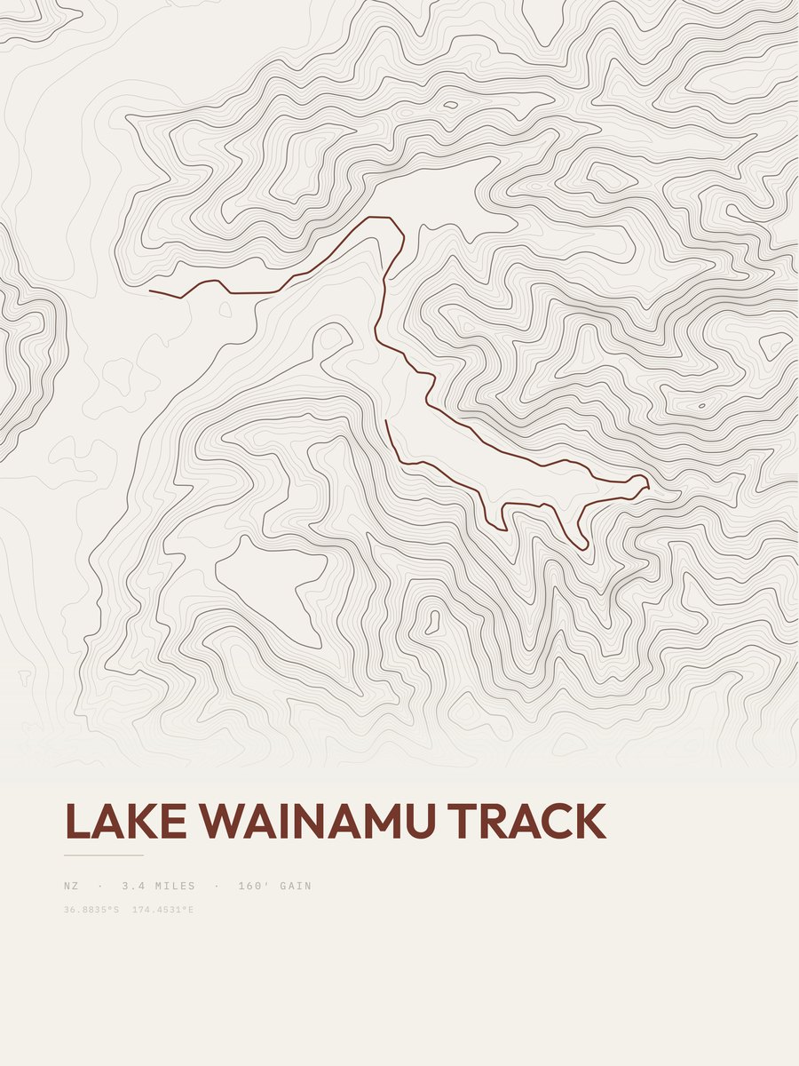 Lake Wainamu Track topographic trail print
