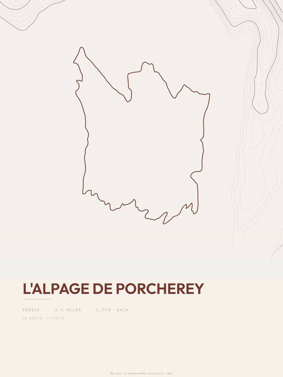 L'Alpage de Porcherey topographic trail print