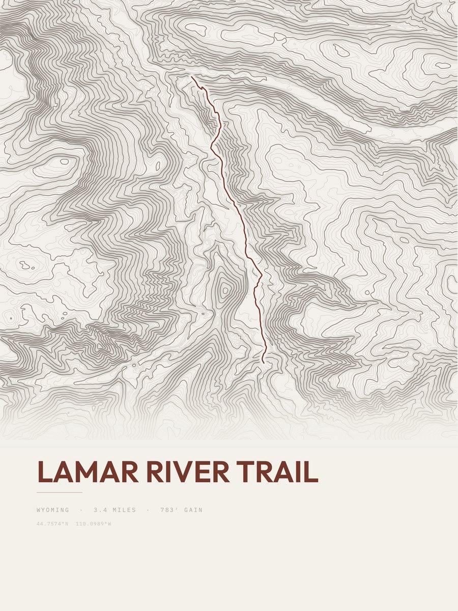 Lamar River Trail Topographic print