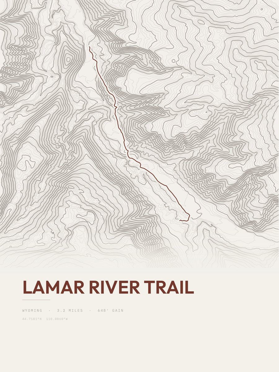 Lamar River Trail Topographic print
