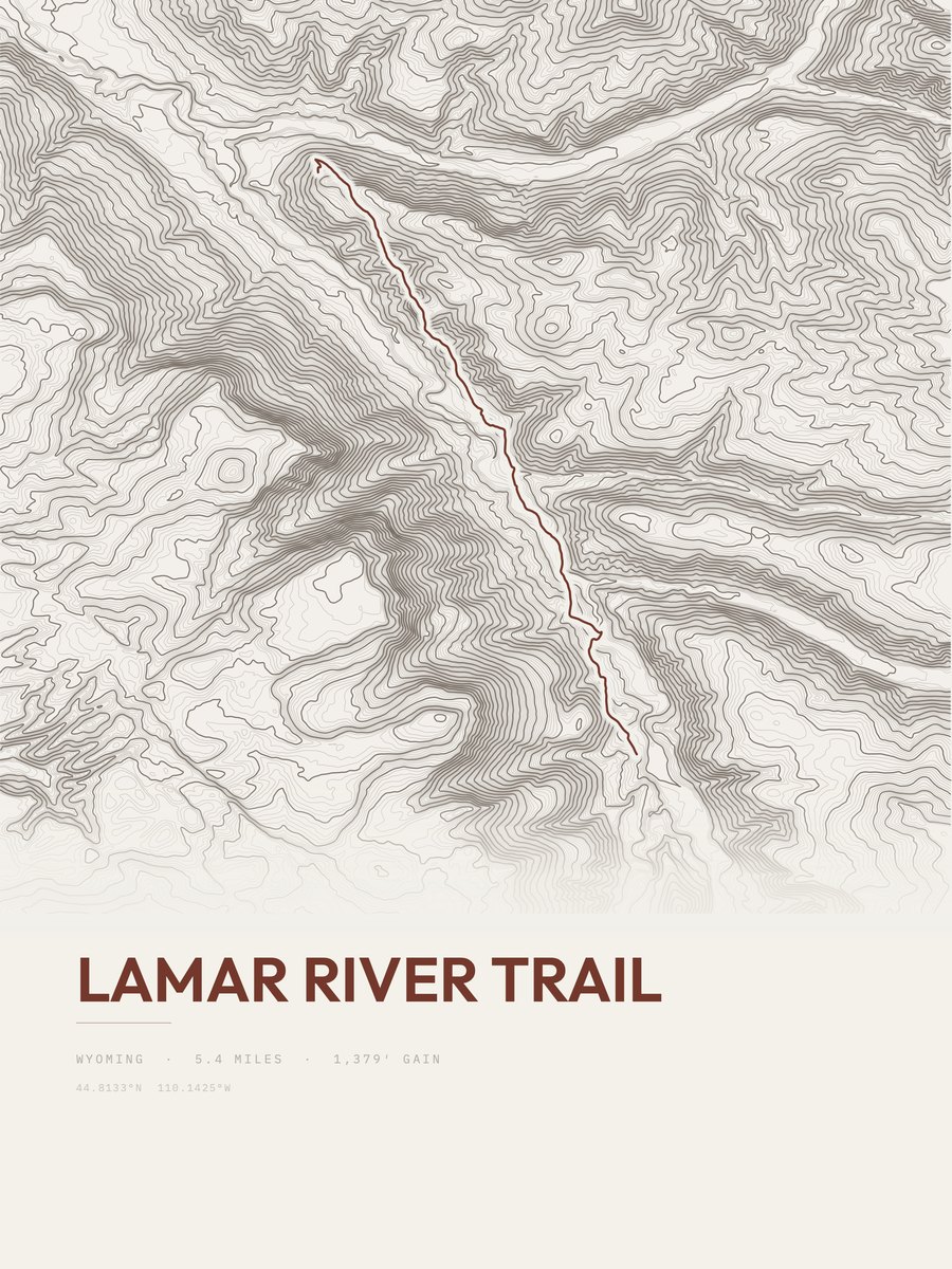 Lamar River Trail Topographic print