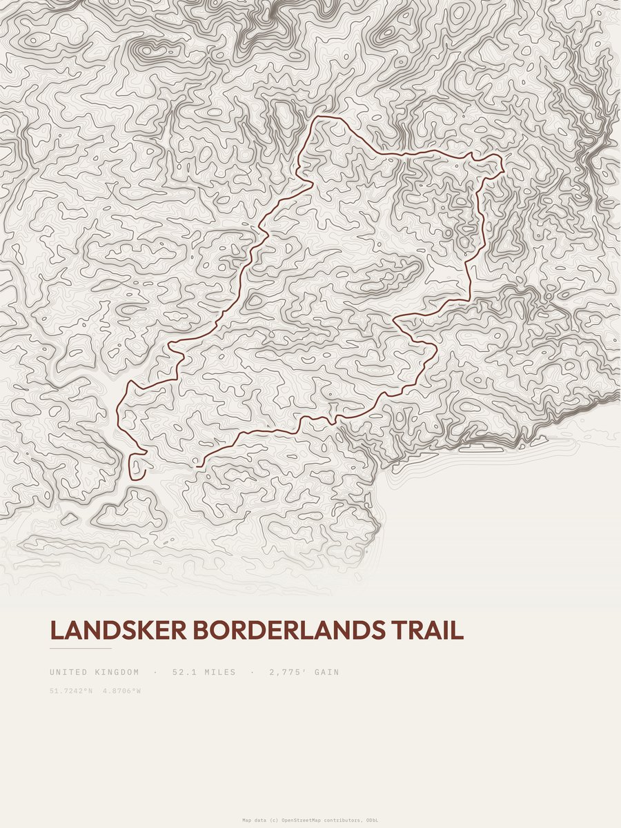 Landsker Borderlands Trail topographic trail print