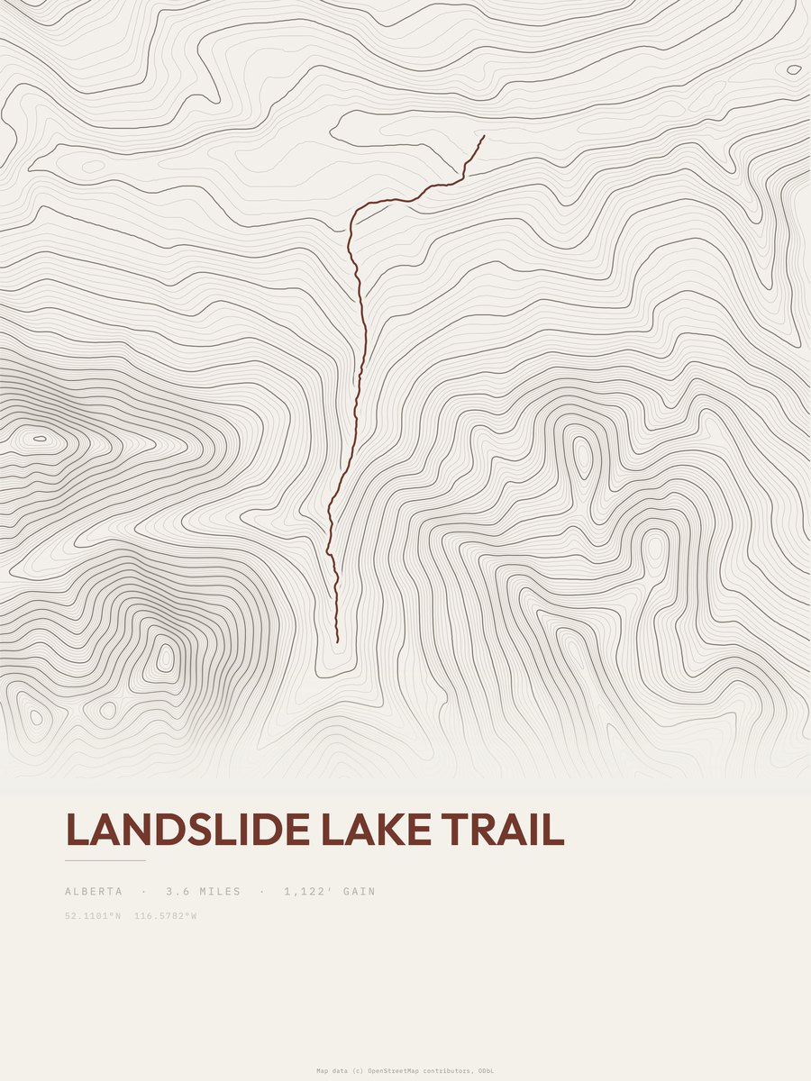 Landslide Lake Trail topographic trail print