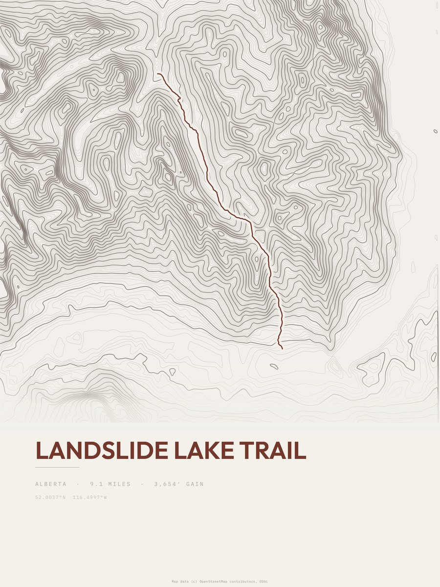 Landslide Lake Trail topographic trail print
