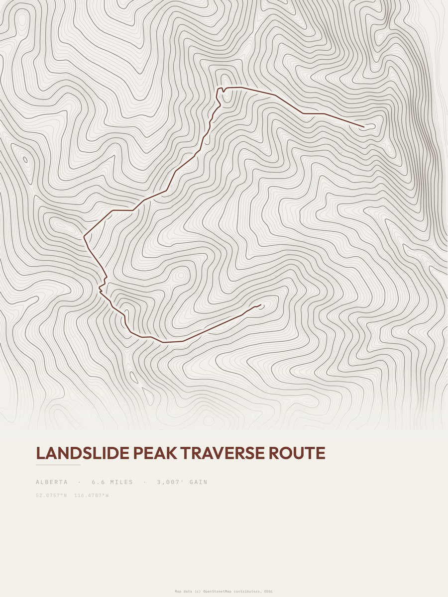 Landslide Peak Traverse Route topographic trail print
