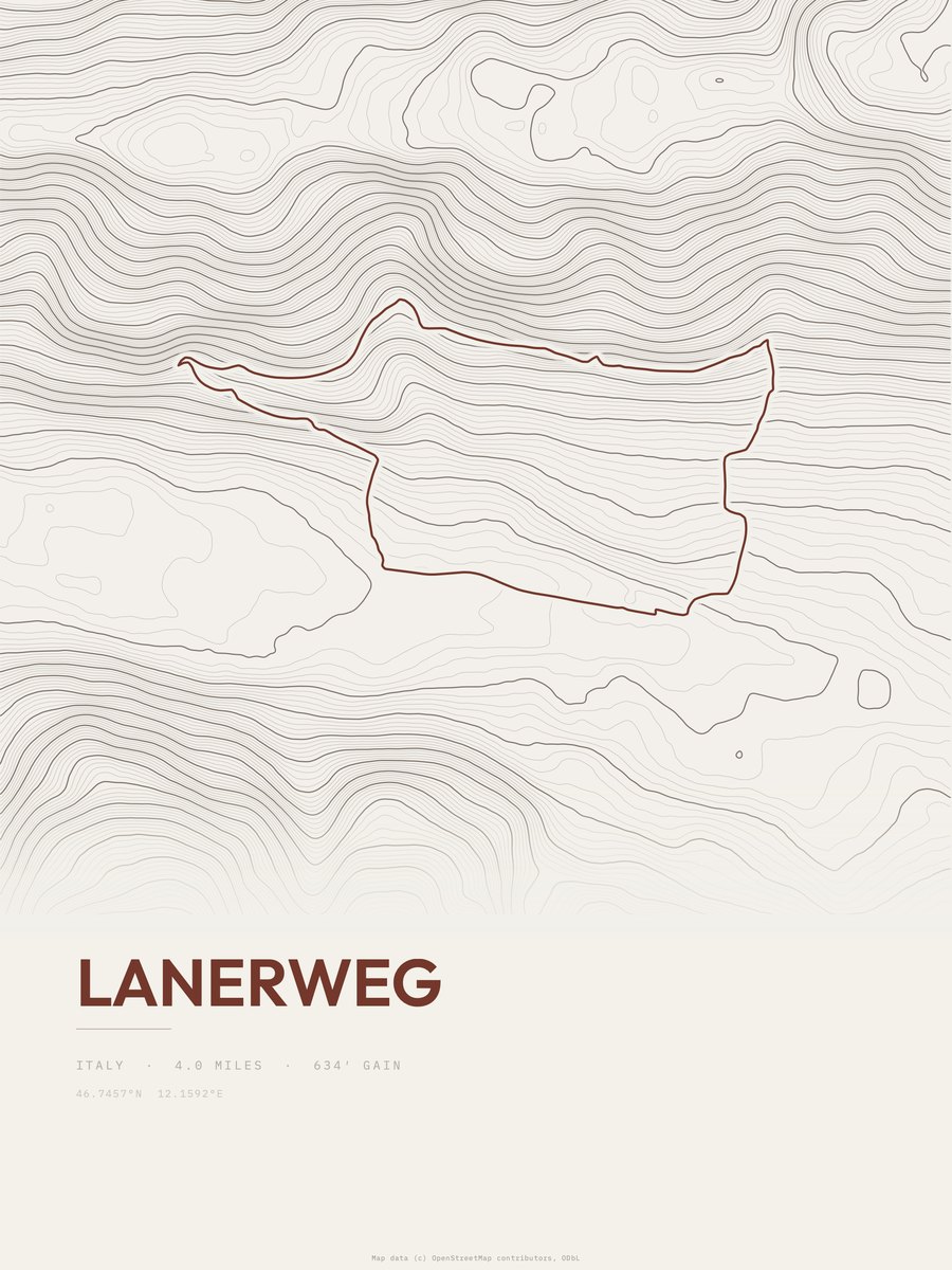 Lanerweg topographic trail print