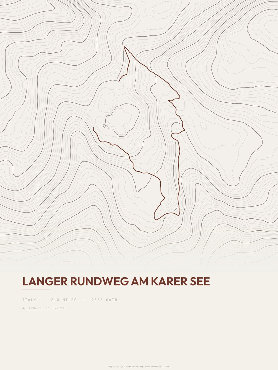 Langer Rundweg am Karer See topographic trail print