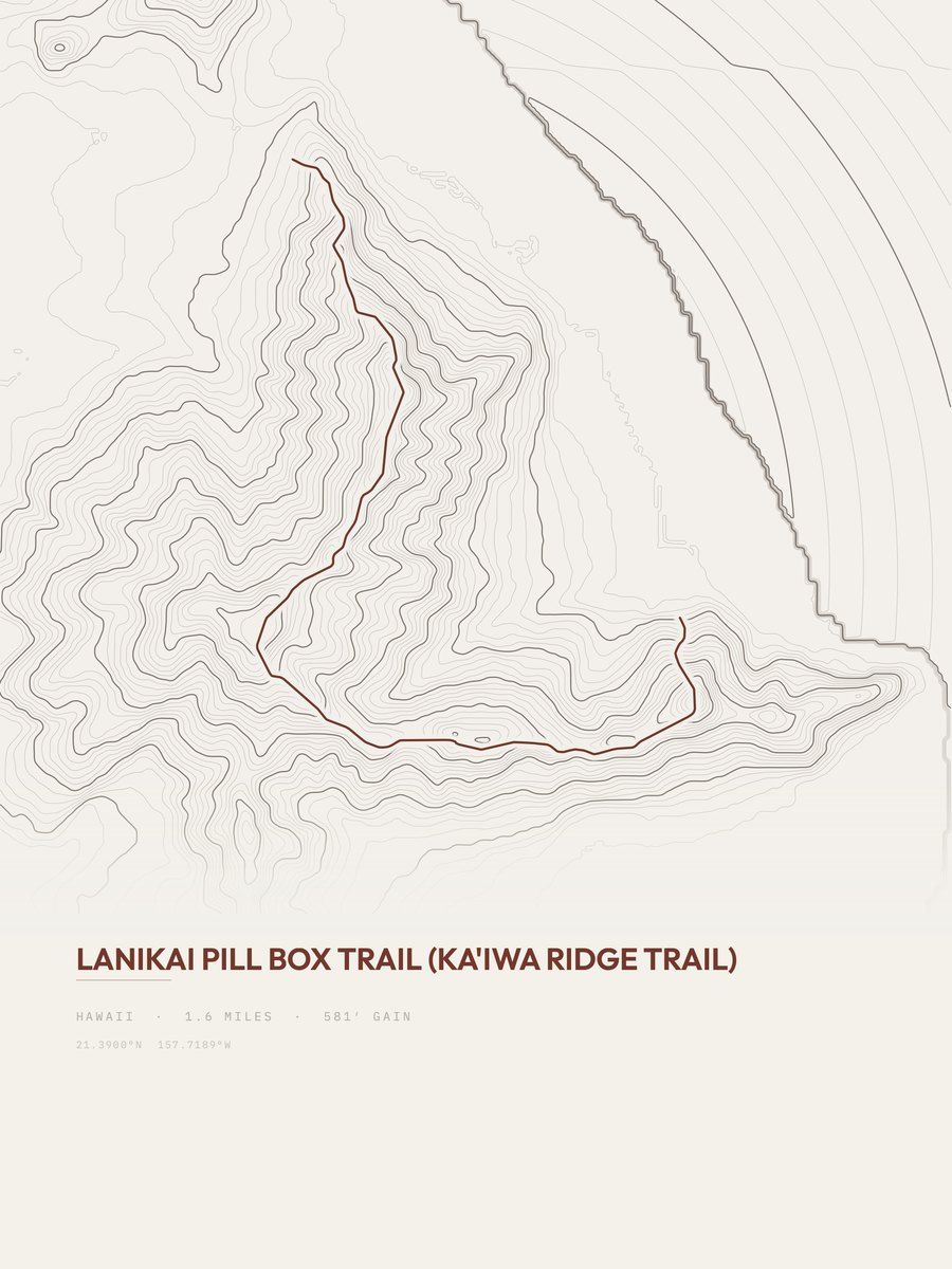 Lanikai Pill Box Trail Topographic print