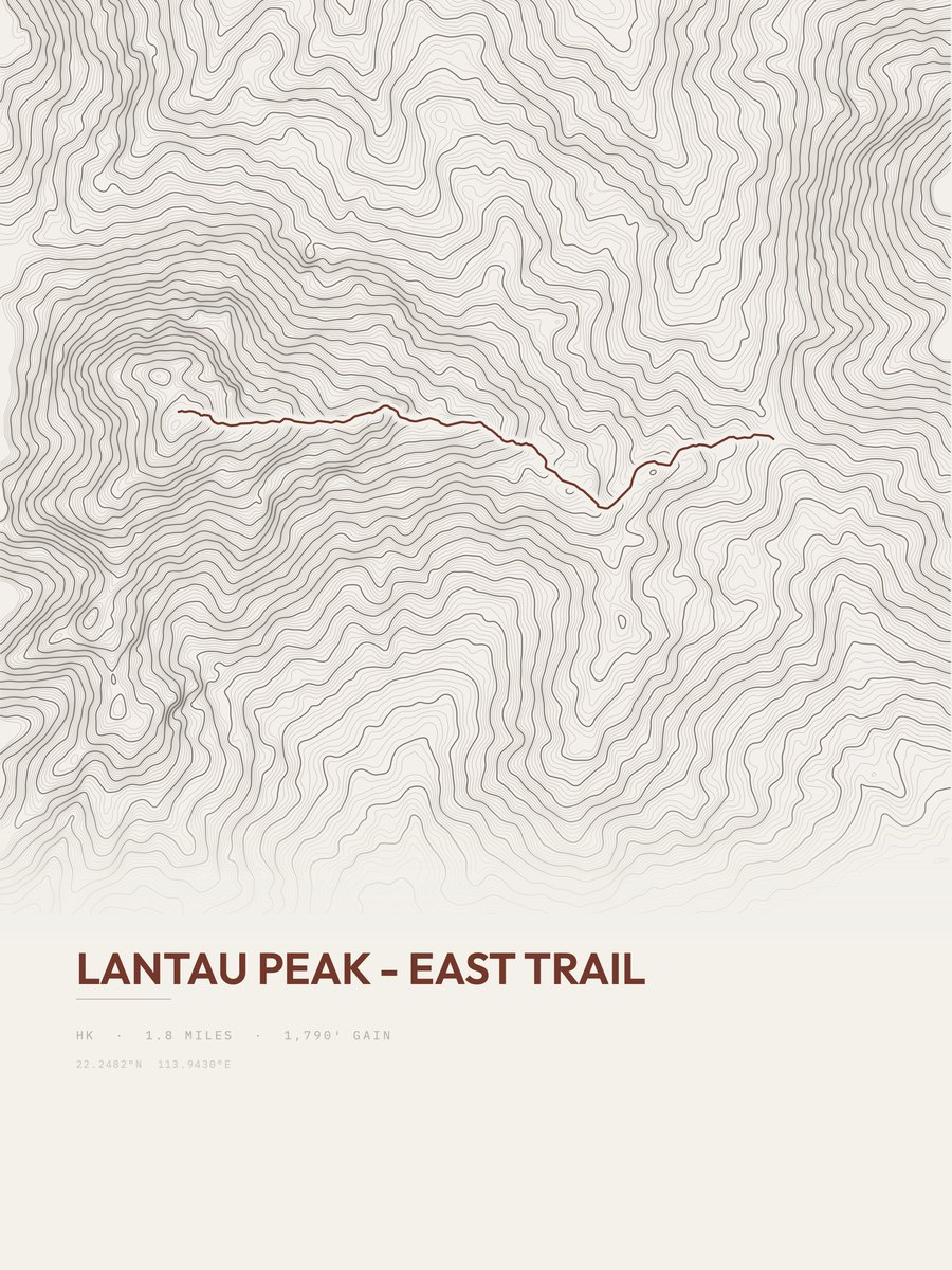 Lantau Peak - East Trail Topographic print