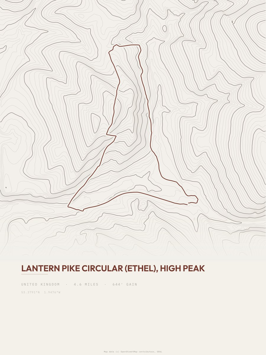 Lantern Pike Circular topographic trail print